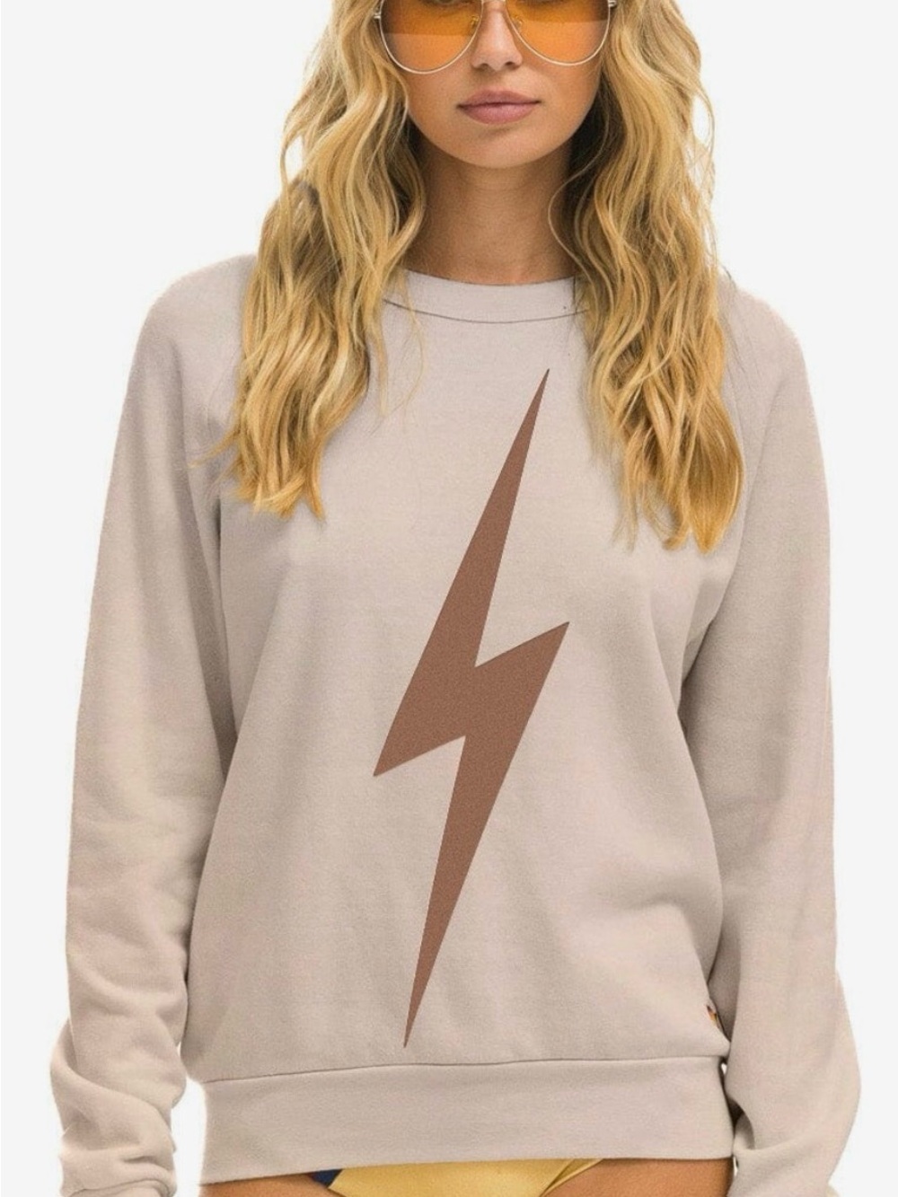 Aviator Nation BOLT RELAXED CREW SWEATSHIRT - SAND // MOCHA
